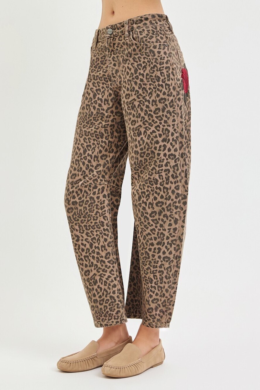 PGC-21918 | Risen Slouchy Barrel Leopard Print Pants | Brown | Sizes 25-32 - Picture 4 of 10